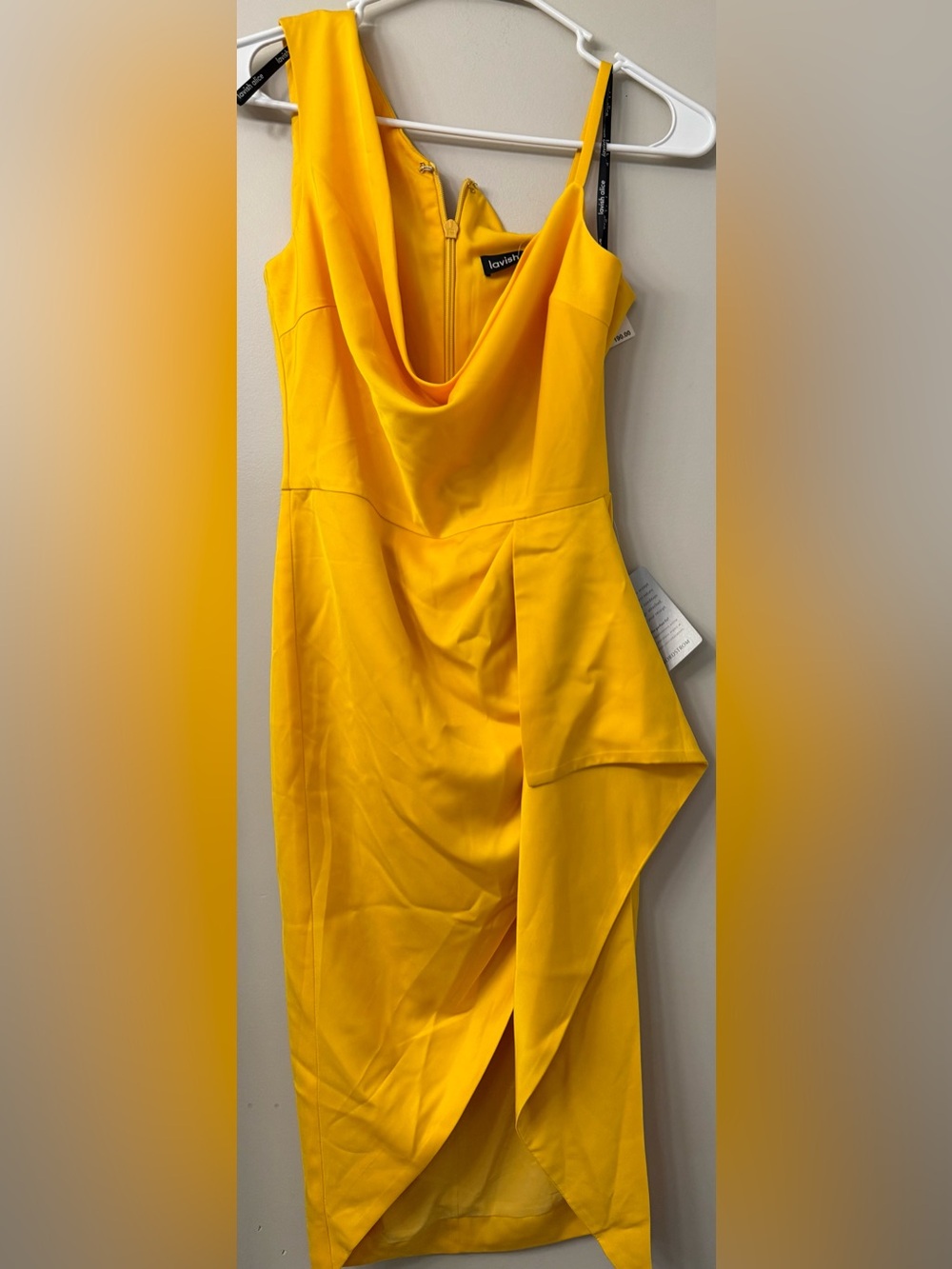 Lavish Alice Bright Yellow Asymmetrical Draped Dress
